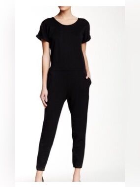 Theory Black Scoop-Neck Short-Sleeve Jumpsuit